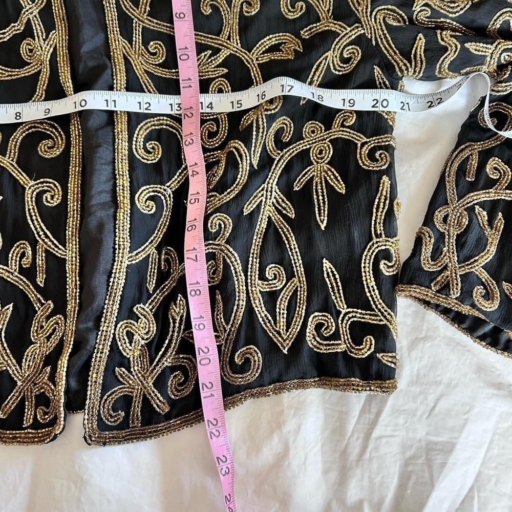 LORD AND TAYLOR Vintage Silk Gold Beaded Dress Jacket Size 10 Mob Wife - Picture 10 of 11